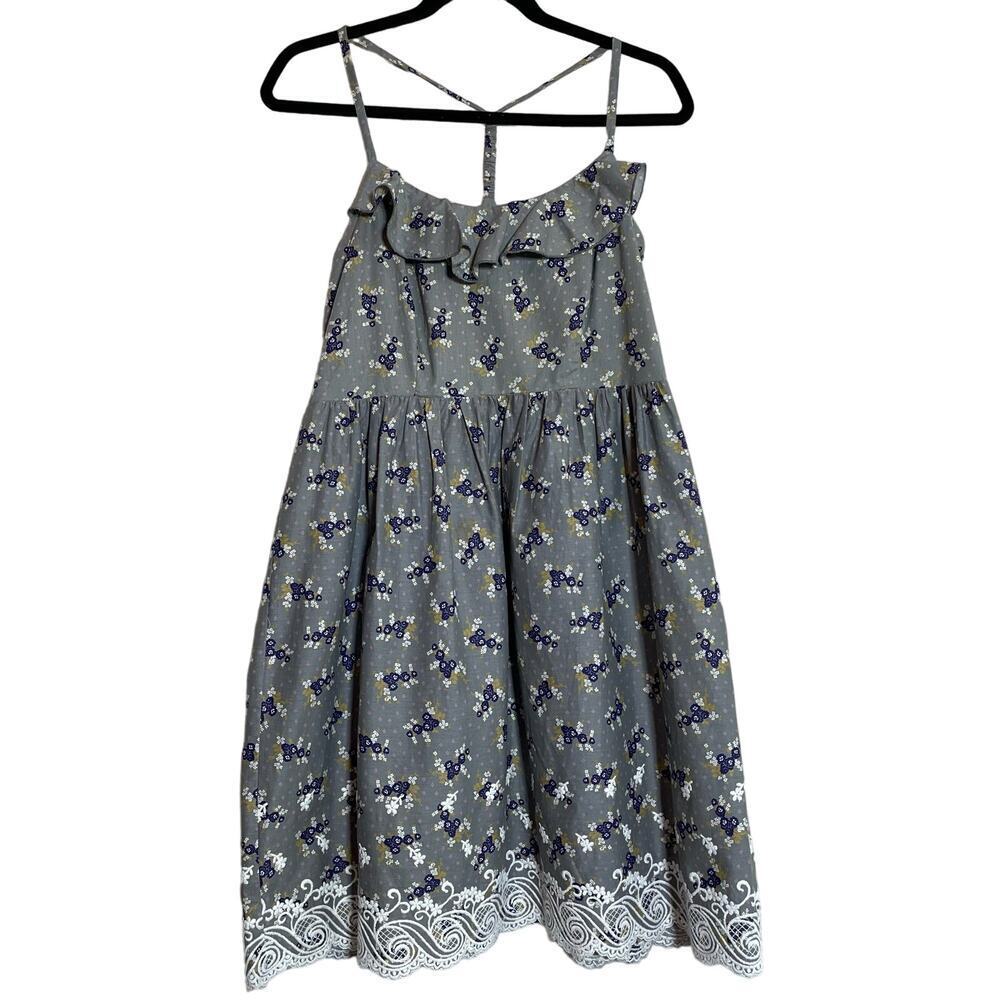 Johnny Martin Floral Dress Racerback Scalloped Embroidered Hem Sz X-Large